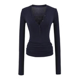 Spice Girls V-Neck Long-Sleeved T-Shirt T-Shirt Women's Autumn Slimming Henry Shirt Pure Lustful Inside The Top