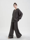 Fashion Loose Hooded Knitted Cardigan Dress Casual Straight Broad Leg Pants To Keep Warm Two Sets Of Women
