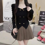 2025 Autumn And Winter New Sweet Pure Fragrant Wind Double Row Buckle Long Sleeve Knitted Bottom Shirt Design Sense Short
