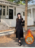 Lazy High-End Temperament Long Dress Body Bottom Plus Thick Korean Atmosphere Knit Sweater Dress Women Autumn And Winter