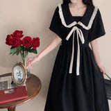 Large-Size Fat Mm Age-Ducated Girls College Style Doll Dress Summer Waist Thin Black Short Sleeve Long Skirt