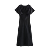 Spring New Silk Hyssin V-Neck Fan Flute Dress 2330399