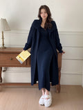 French Languid Knitting Two Sets Of Female Long Over Knee Sweater Slings With Dress Set