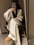 Autumn/Winter 2025 New Lazy Wind High Sense Of Loose Soft Glutinous Sweater Coat Wide Leg Pants Knitted Two Sets Of Women