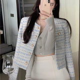 Small Fragrant Woven Coat Women's Autumn And Winter 2025 New French Temperament Loose Pearl Buckle Shirt Short Top