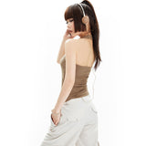 Women's Clothing Modern Retro-Rendering Letter-Print Hanging Neck Vest Female Bare Back Sexy Red Topess