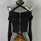 Autumn New Pure Desire To Tie Low Chest Tight Shoulder Dress Korean Short-Sleeved Open Shirt T-Shirts