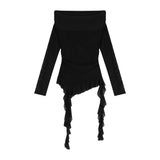 2025 Sweet Spicy Sister Wind Lotus Leaf Side Splicing A Word Shoulder Long-Sleeved T-Shirt Girl Slimmed Hottie Autumn Dress