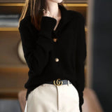 2025 Retro Spring And Autumn Solid Color New Knitted Cardigan Casual Free-Fitting Loose Coat Woman