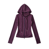 Korean Small Man Standing Thin Hooded Zipper Coat + Loose Feeling Loose Draw Rope Broad Leg Trousers Two Sets Of Women