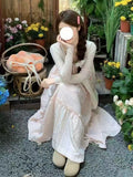 French Lace Splicing Pink Sling Dress Summer Holiday Style Gentle Long Dress Small Super Fairy Simple Young