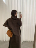 Autumn/Winter 2025 New Lazy Wind Relaxing High-Necked Loose Sleeveless Knitted Jersey Simple Dress Two Sets
