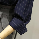 Autumn New Women's Striped Shirt Design With A Sense Of Niche Temperament Retro Hong Kong Flavor Professional Dress Spring And Autumn Shirt