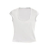 Purely Want Small Lace U Collar Tight Short-Sleeved T-Shirt Women's Summer Elastic Base Slim Bottom Small Top