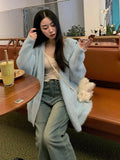 Autumn And Winter Soft Imitation Water Velvet Hooded Knitted Cardigan Women's Style Lazy Style Loose Long Thick Sweater Coat