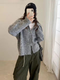 Korean Version Of Casual Collar Double Zipper Knitted Cardigan Women's Autumn And Winter New Retro Easy Thick Coat