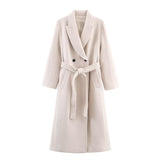 Autumn New Blended Belt Double Buckle Long Coat Coat 8471107