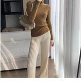 Knitted Wide Leg Pants Women Autumn And Winter 2026 New High-Waist Hanging Pendant Straight Trousers Loose Thin Thick Trousers