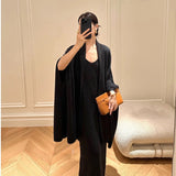 French Temperament Sling Knitted Dress Women's Autumn And Winter Lazy Wind Slacken Cloak Shawl Two-Piece Set