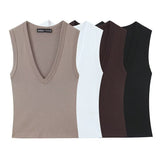 BSK&TRAF Women's Summer 2026 Summer New Simplicity Fashionless V-Necked Cotton T-Shirt 41743