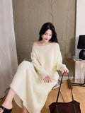 One-Word Shoulder Knitted Suit Women's Autumn Winter New Design Nail Bead Sweater Bottom Shirt Half Skirt Two Sets