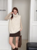 High-Necked Sweater Vest Women Autumn And Winter Lazy Wind Loose Wearing Sleeveless Shoulder Folding Knitting Top