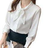 Spring 2025 New Casual Shirt Women Long-Sleeved Temperament Shirt Fashion Full Of Ocean Bow Top Tide