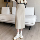 French Cank Open Knitted Half Dress Women's Autumn And Winter High-Waisted Hip Straight Skirts In The Long Thin A-Word Skirt