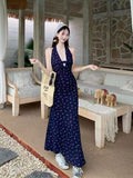 Pure Hot Girl De Shredded Flower Hanging Neck Dress Women Summer New Waist Thin Lace Splicing Bag Hip Dress