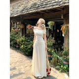 Holiday Pure Long Dress Women's Shoulder Short-Sleeved T-Shirt Summer Two-Set Temperament Design Fashion