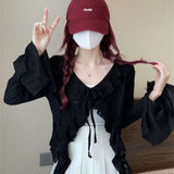 Wasteland Tuxed Hole Horn Long-Sleeved T-Shirt Women's Summer Irregular Hottie Blouse Niche