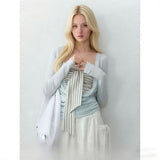 Striped Strapped Bra Coat Female Long-Sleeved Jersey Summer Pure Want Two Sets Of Hot Girls Korean Waist