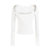 Sexy Hottie Word Open Shoulder Long-Sleeved T-Shirt Girl Autumn New Pure Style Slimming Bottom Top Woman