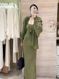 Autumn And Winter Lazy Wind Relaxation Knitted Three-Piece Set Of Women's New Medium And Long Knitted Open Shirt Sling Half-Body Set