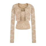 Lace Micro-Permeable Cardigan Top Women 2026 Summer New Hot Girl Solid Color + Inside The Sling Vest Set
