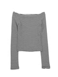 Spring And Summer New Stripe Shoulder To Show Body Temperament Blouse Showing Lean Sleeves Bottom Shirt T-Shirt Woman