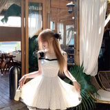2025 Bow Wave Point Repair Dress French New Sweet Waists Thin Summer Sling Princess Skirt