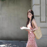 French Pink Floral Sling Dress Women's Summer 2025 New Small Temperament To Collect Waist Holiday Dress