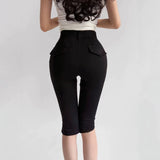 Side-Opening Seven-Point Pants Women 2026 Summer New Hot Girl Solid Color High-Waisted Elastic Hips Slacks