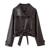 New Double-Dbutled Belt Short Leather Jacket Jacket In Autumn