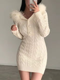 Pure Hot Girl Hooded Knitted Dress Women 2025 Autumn And Winter New Thickened Waist Long Sweater Skirt