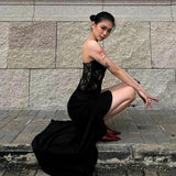 French Fishing Lace Splicing Slinging Dress Women Design Spring Summer New Open Fork Display Thin Dress