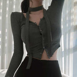 South Korea's Autumn And Winter New Temperament Slim Body Ribbon Dress Design Tight Short Small Cardigan T-Shirt Woman