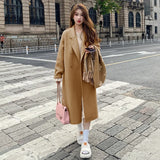 Imitation Cashmeet Coat Woman 2025 Autumn And Winter New Korean Version Of Loose Medium And Long-Term Hepburn Wool Coat Woman