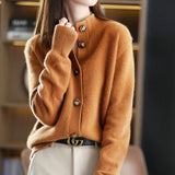 2025 Retro Spring And Autumn Solid Color New Knitted Cardigan Casual Free-Fitting Loose Coat Woman