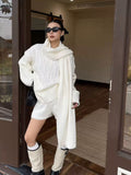Autumn And Winter New Korean Version Of The Knitted Shirt Shorts Three-Piece Set Of Loose Lazy Casual Lazy Sweater Set