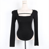 Design-Sensitive Line Bottoming Shirt Curve Close Waist Tight Body Thin Collar Top South Korea's New Autumn Chest Long Sleeve