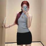 National Wind Coat Wearing New Chinese Style Buckle Sleeveless Knitted Vest Woman Hanging Neck Repair Summer Hottie