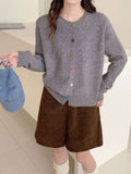 Japan And South Korea Lazy Wind-Collared Sweater Women's Autumn And Winter New Sweet Color Love Buckle Fashion Knitted Shirt Coat Thick