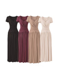 Tall Temperament Sexy V-Neck Lace To Receive Waist Short-Sleeved Dress Women's Small Pure Desire To Swing Long Skirt